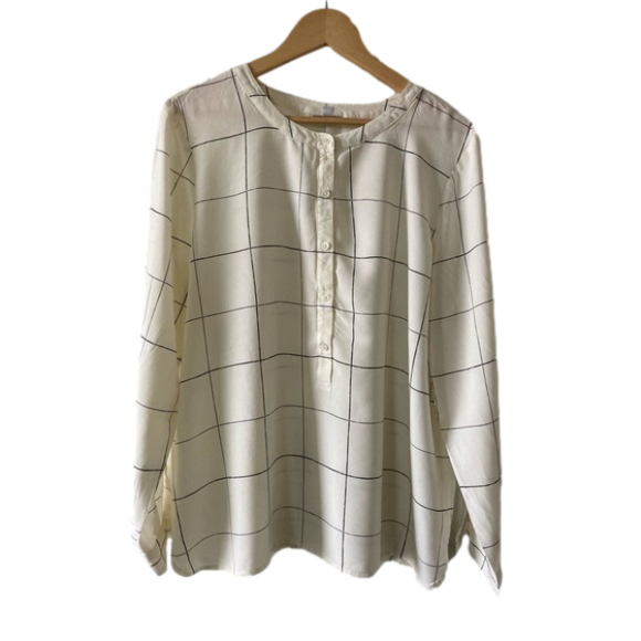 J. Jill Tops - J Jill 100% viscose rayon popover blouse window pane long sleeve